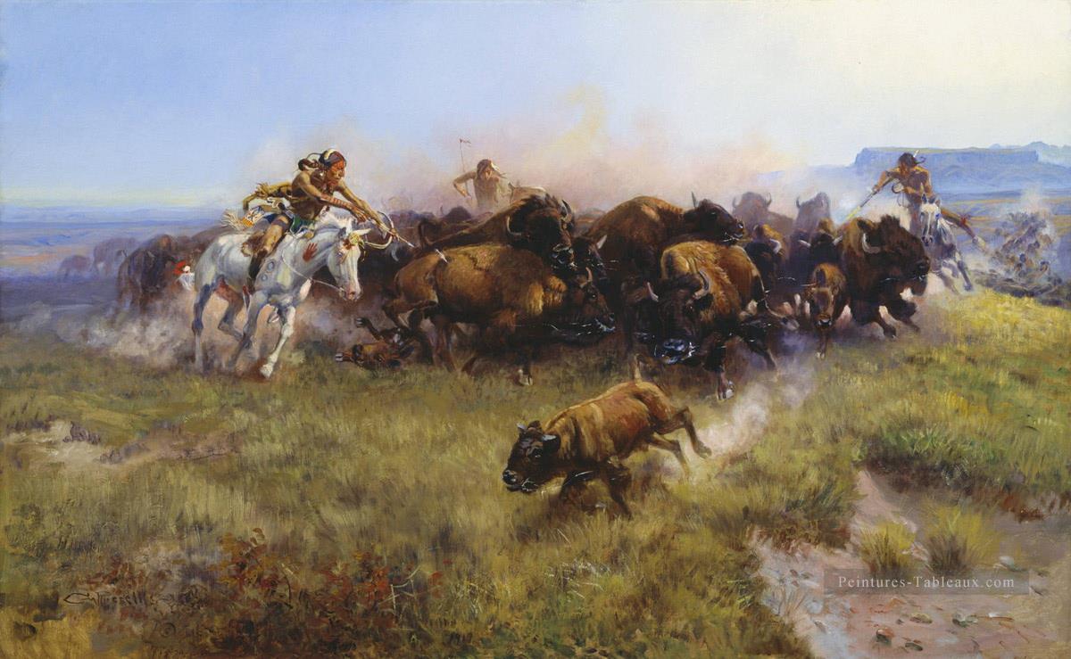 indiens américains la chasse au bison 1919 Peintures à l'huile